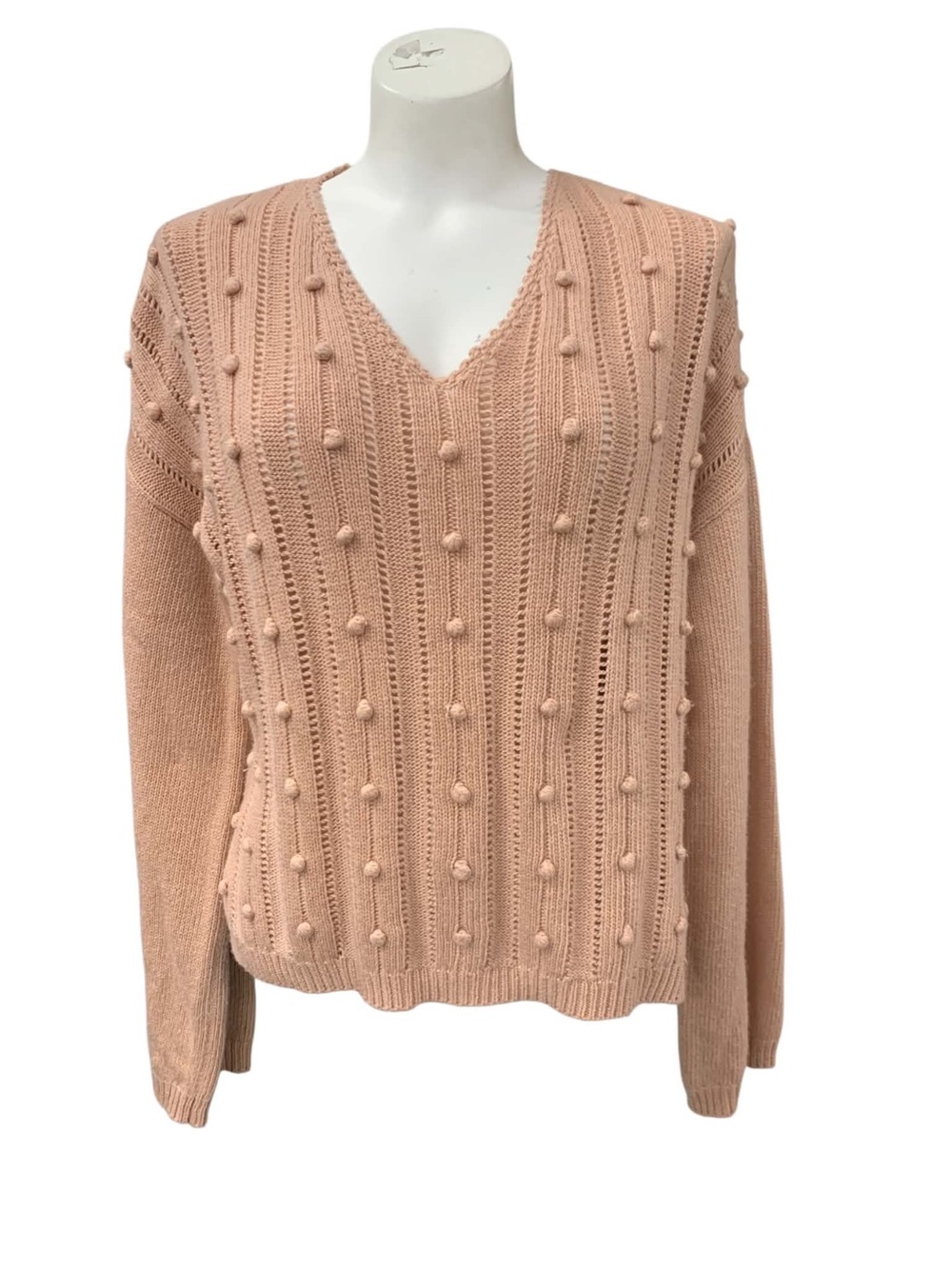 Point Zero Blush Pom-Pom V-Neck Sweater Size XS